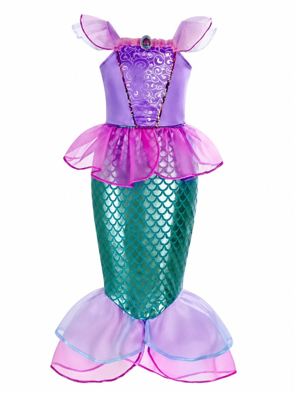 Girls Mermaid Costume Purple Pink & Teal Princess Dress Up Halloween Costume